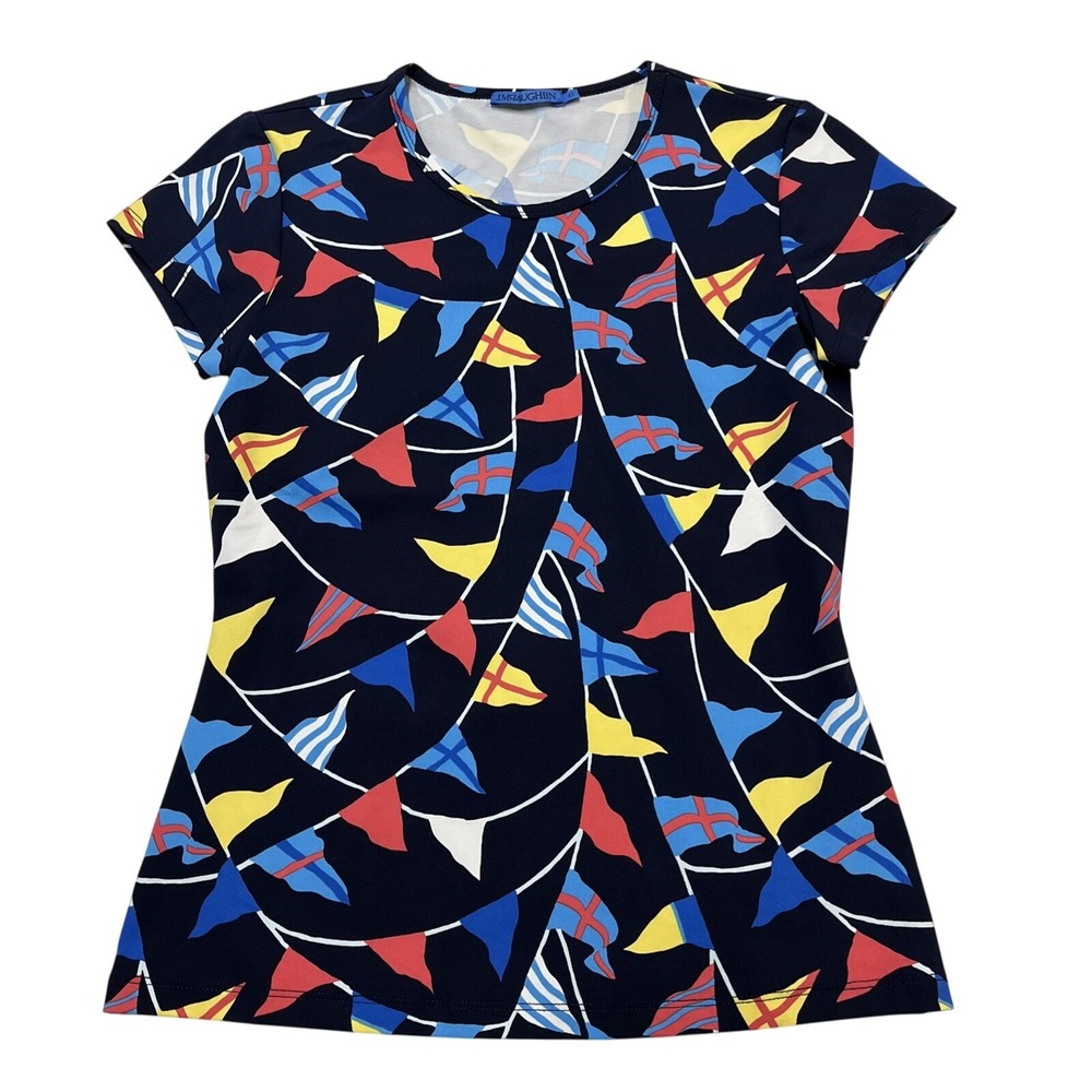 J McLaughlin Top Women XS Catalina Cloth Navy Nautical Flag Short Sleeve Sailing